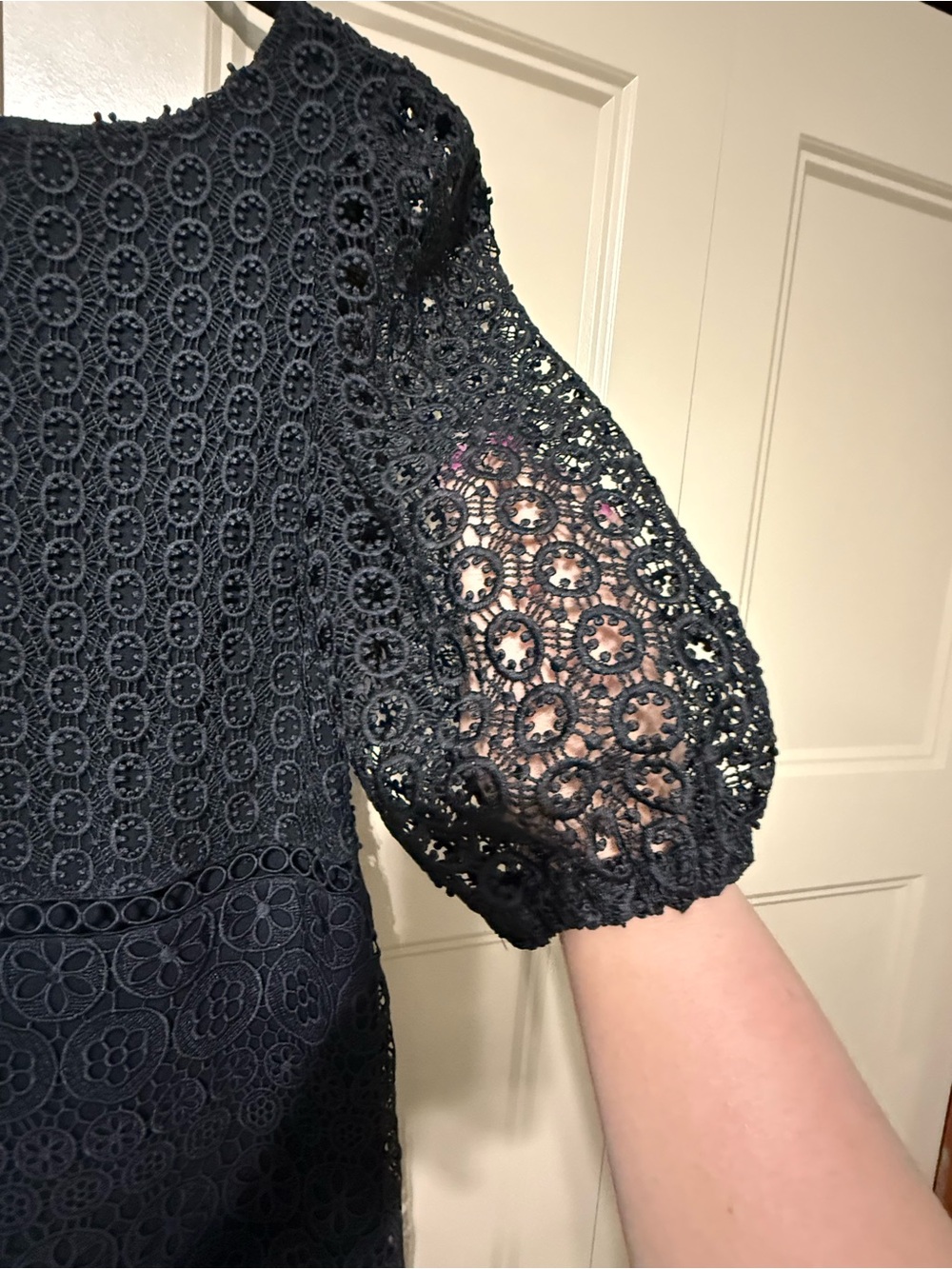 Express Black Eyelet Lace Midi Dress with Puff Sleeves - Picture 5 of 9